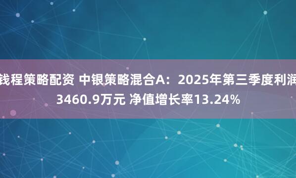 钱程策略配资 中银策略混合A：2025年第三季度利润3460.9万元 净值增长率13.24%