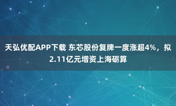 天弘优配APP下载 东芯股份复牌一度涨超4%，拟2.11亿元增资上海砺算